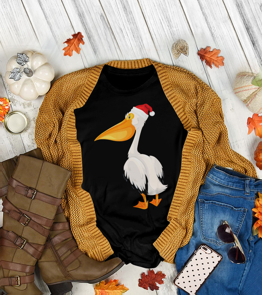Santa Pelican Christmas Bird Festive White Pelic T-Shirt