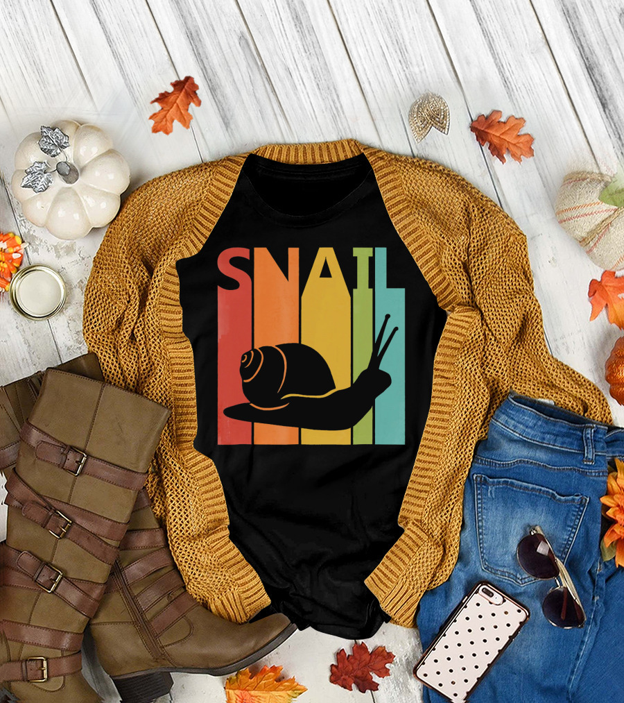 Snail Silhouette Retro Rainbow Stripes T-Shirt