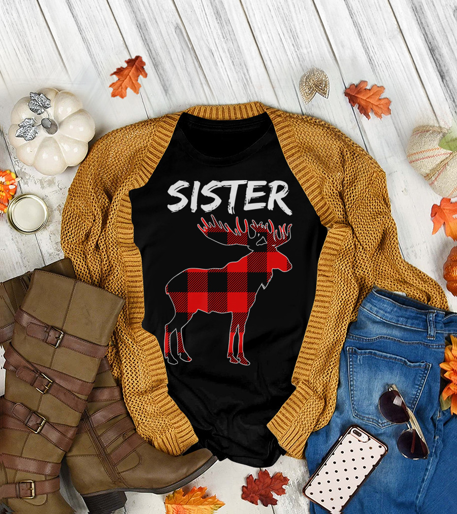 Sister Plaid Moose Family T-Shirt