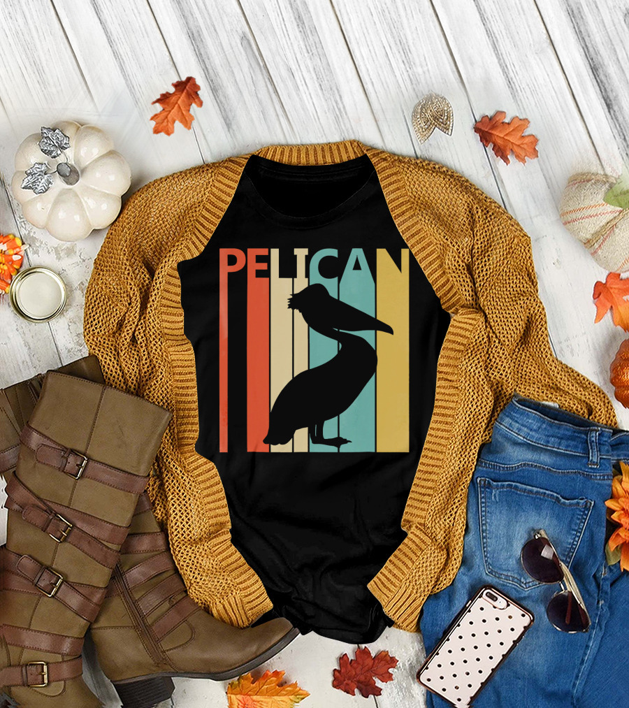 Pelican Vintage Silhouette Retro Stripes T-Shirt