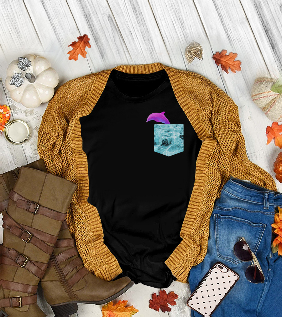 Vaporwave Dolphin Water Pocket Aesthetic Retro T-Shirt