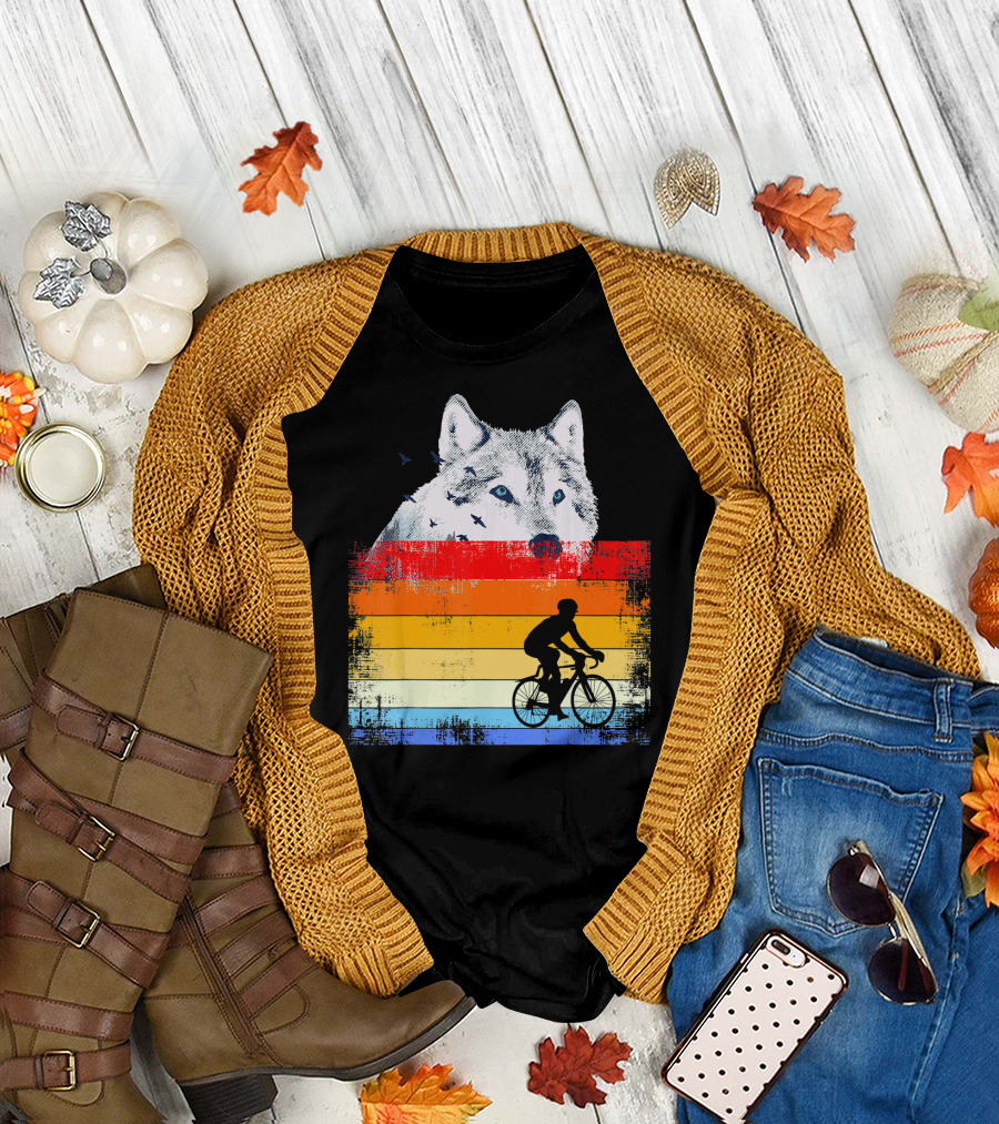 Vintage MTB Wolf Cycling Dog Bike Mountain Retro T-Shirt