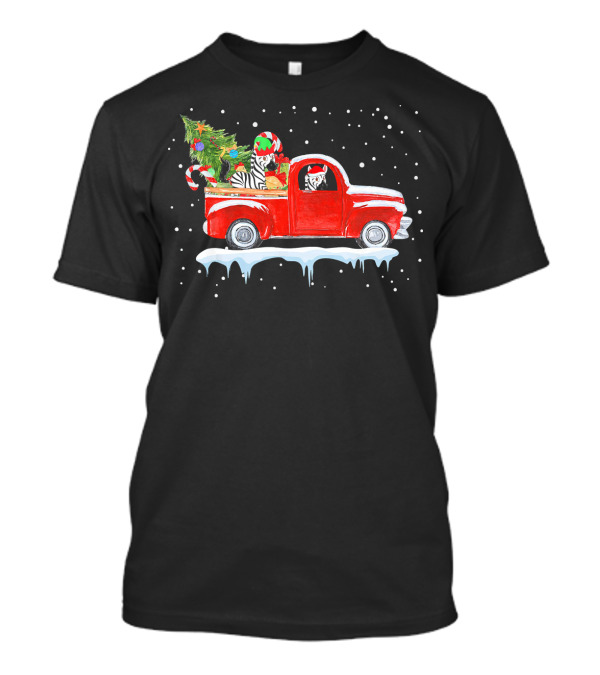 Christmas Zebra In Red Truck With Festive Tree And Gifts T-Shirt