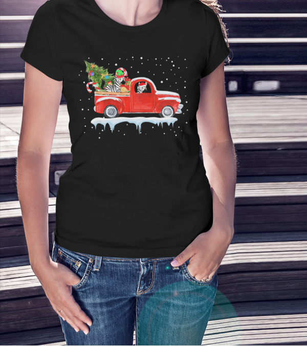 Christmas Zebra In Red Truck With Festive Tree And Gifts T-Shirt