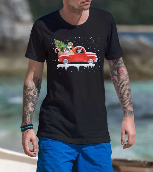 Christmas Zebra In Red Truck With Festive Tree And Gifts T-Shirt