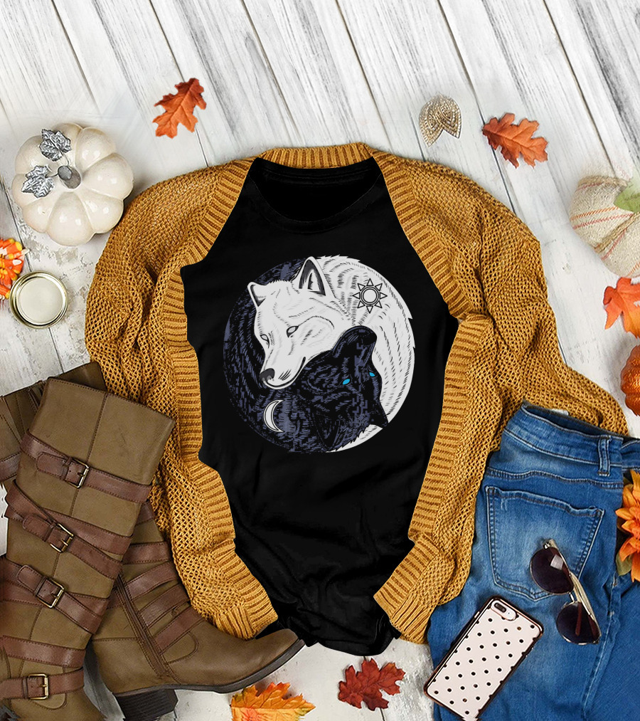 Yin Yang Wolf Spiritual Skoll and Hati Sun Moon Zen T-Shirt