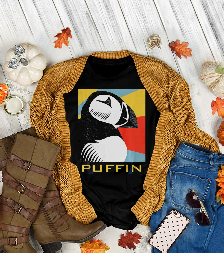 Vintage Retro Puffin Silhouette Art Deco T-Shirt