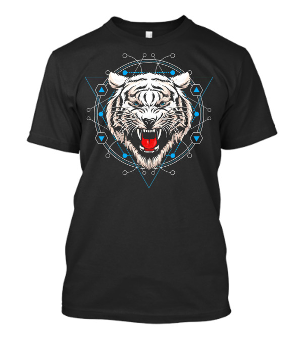 White Tiger Sacred Geometry Mandala Triangle Elements T-Shirt
