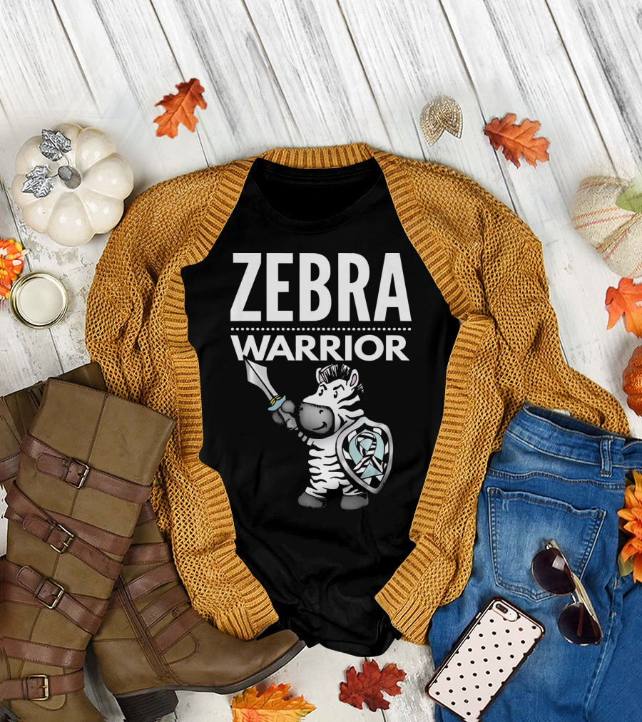 Zebra Warrior Ehlers Danlos Awareness Shield and Sword T-Shirt