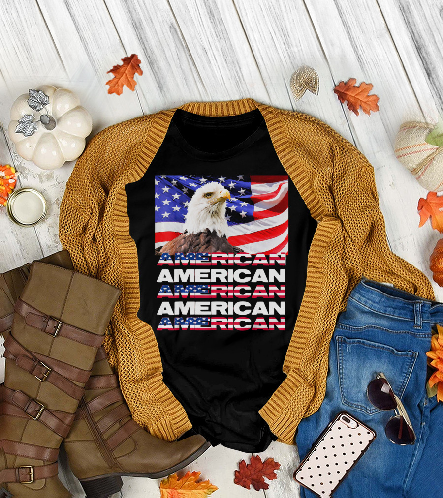 American Bald Eagle with Flag Bold Patriotic United State T-Shirt