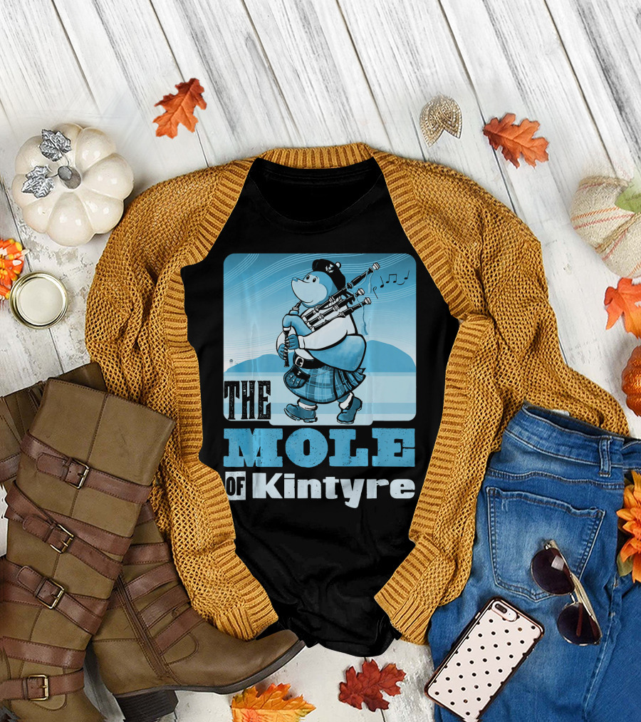 The Mole of Kintyre Playing Bagpipes with Musical Notes T-Shirt
