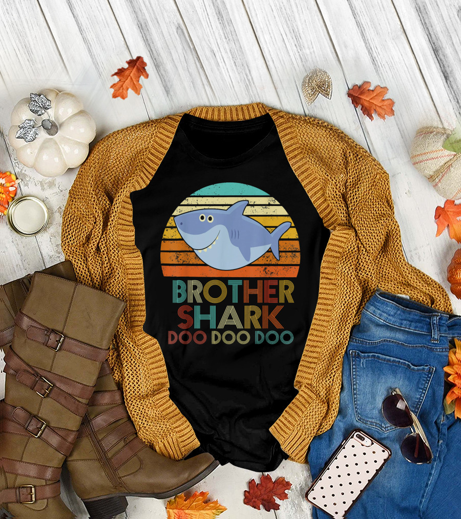 Brother Shark Doo Doo Doo Vintage Retro Sunset T-Shirt