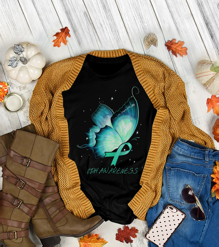 CDH Awareness Butterfly with Ribbon and Stars T-Shirt
