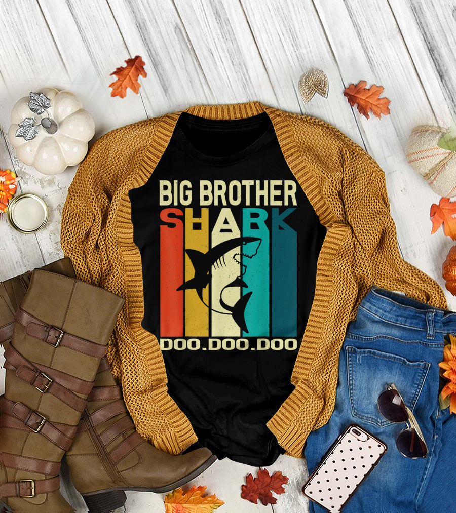 Big Brother Shark Doo Doo Doo Vintage Striped T-Shirt