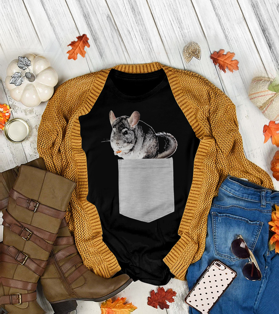 Animal in Your Pocket Cute Grey Chinchilla Peeking Out T-Shirt