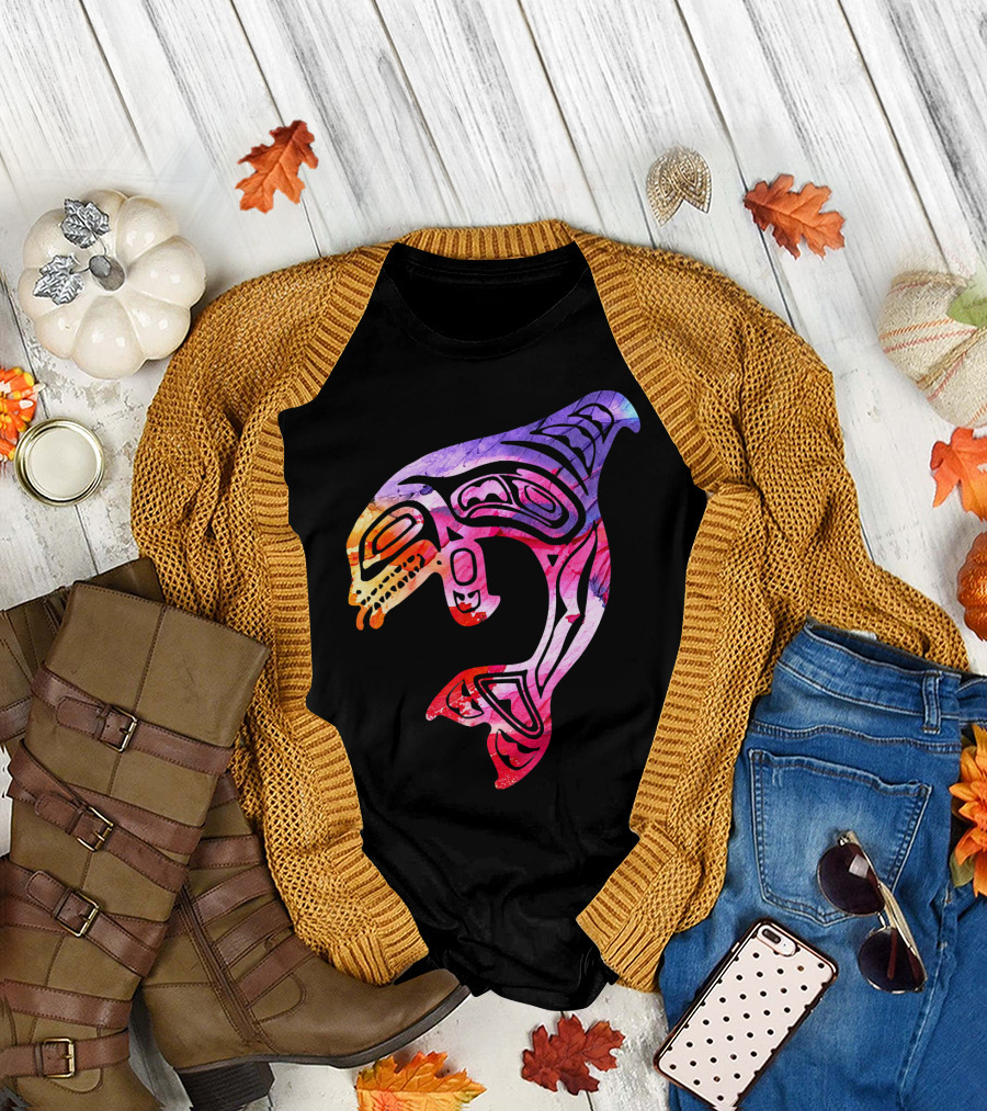 Colorful Orca Killer Whale Pacific North Indigenous T-Shirt