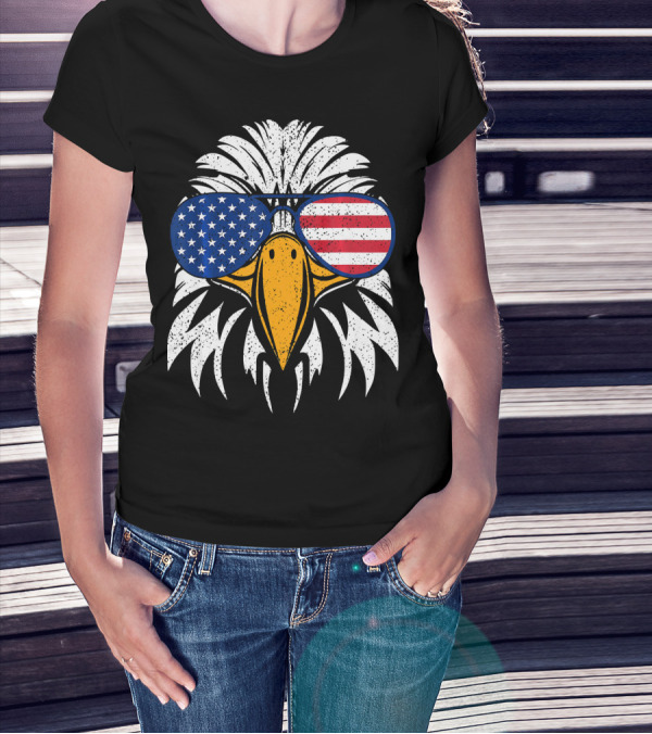 4th Of July American Flag Sunglasses Bald Eagle Patriotic America T-Shirt