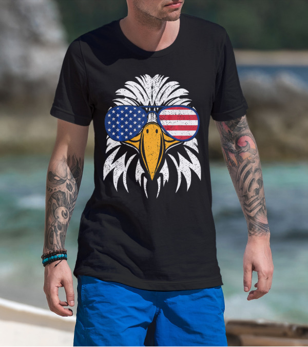 4th Of July American Flag Sunglasses Bald Eagle Patriotic America T-Shirt