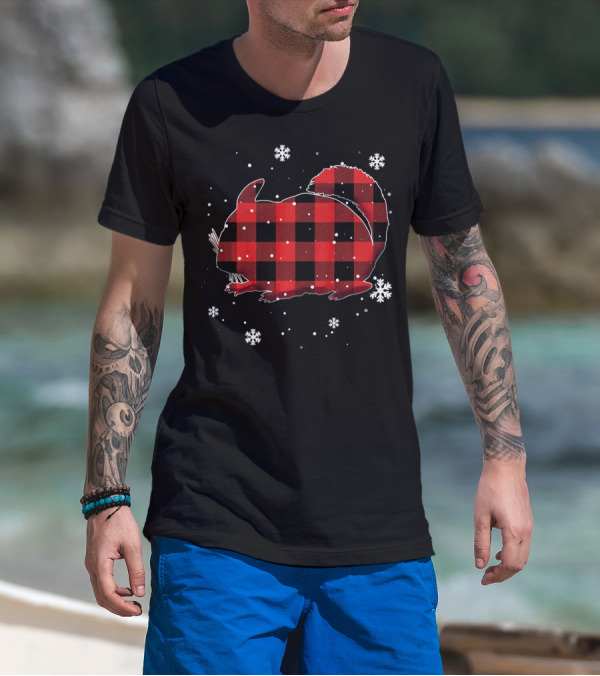Chinchilla Plaid Red Buffalo Check Silhouette With Snowflakes T-Shirt