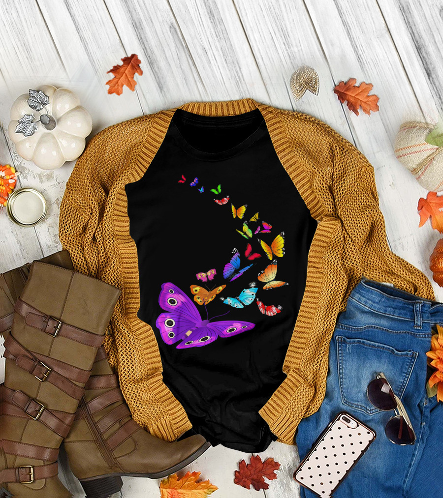Butterfly Wings Flying Colorful Symbolic Transformation T-Shirt