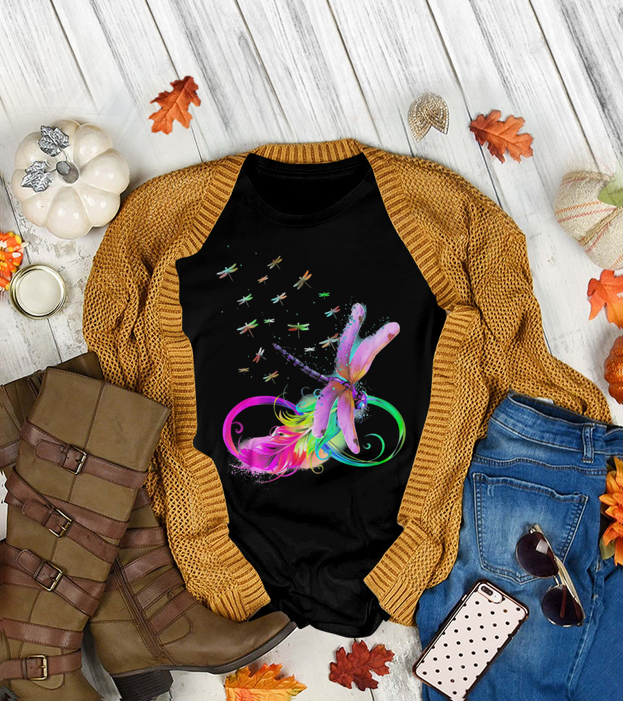 Beautiful Colorful Dragonfly Swirl with Vibrant Dragonflies T-Shirt