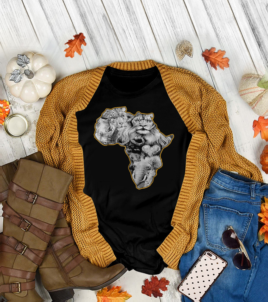 Africa Map Big Five Animals Safari Wildlife Icons T-Shirt