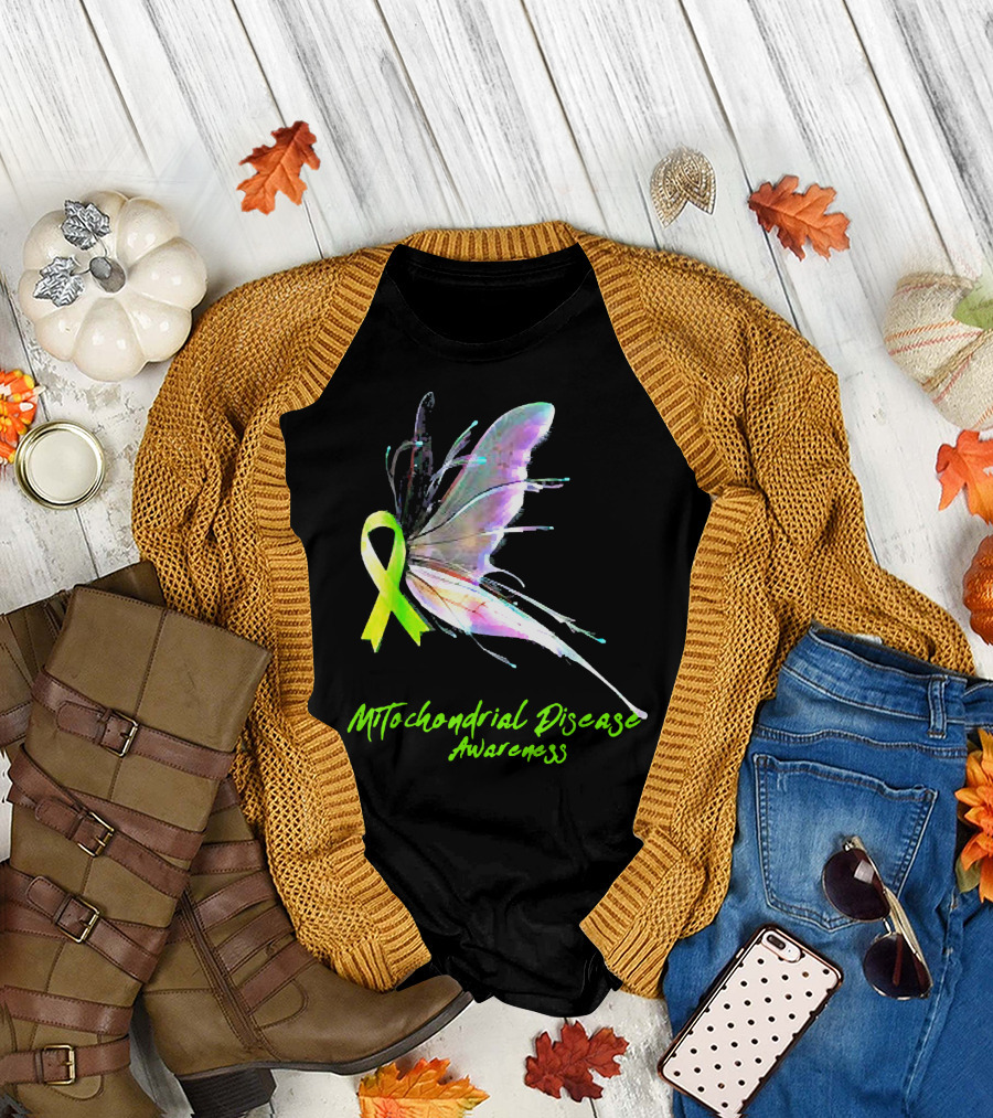 Mitochondrial Disease Awareness Butterfly with Green T-Shirt
