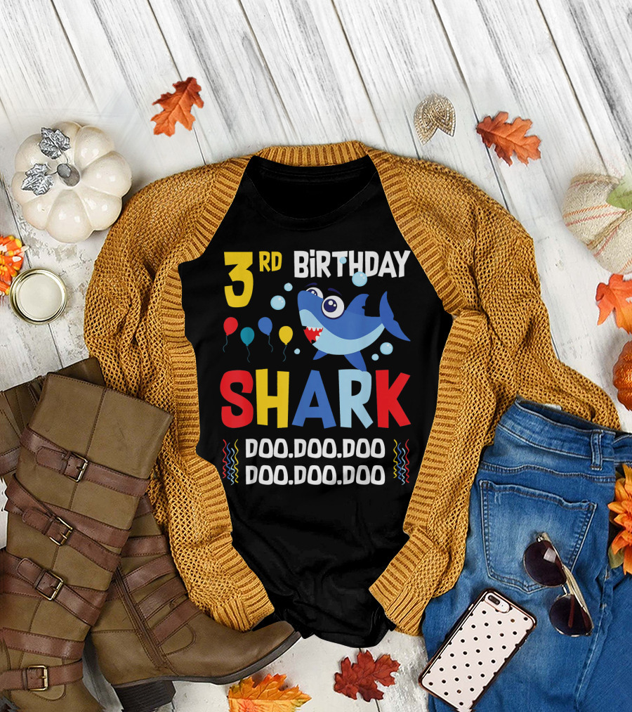 3rd Birthday Shark Doo Doo Doo Balloons T-Shirt