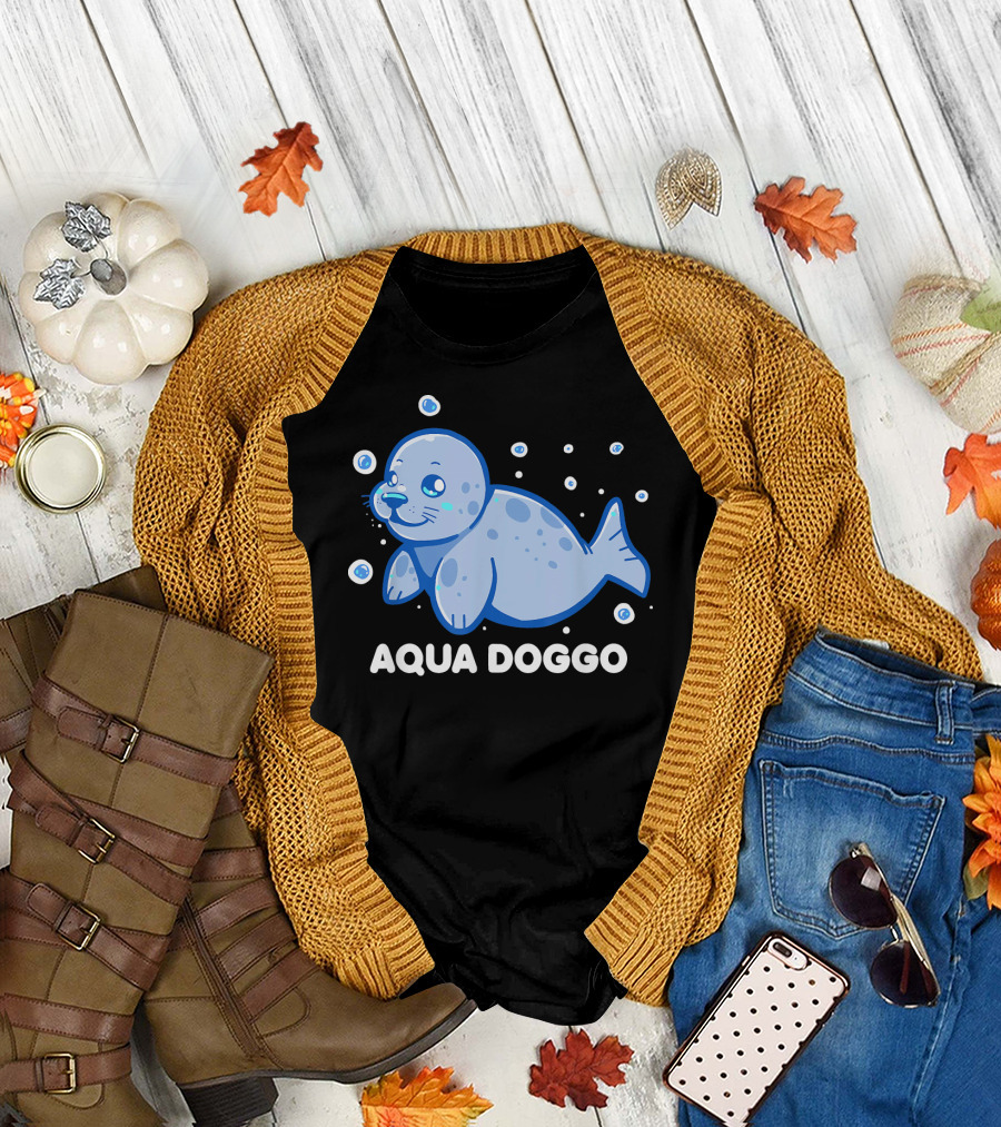 Aqua Doggo Blue Seal with Bubbles T-Shirt
