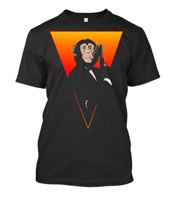 Cool Agent Monkey Face In Tuxedo With Gun T-Shirt