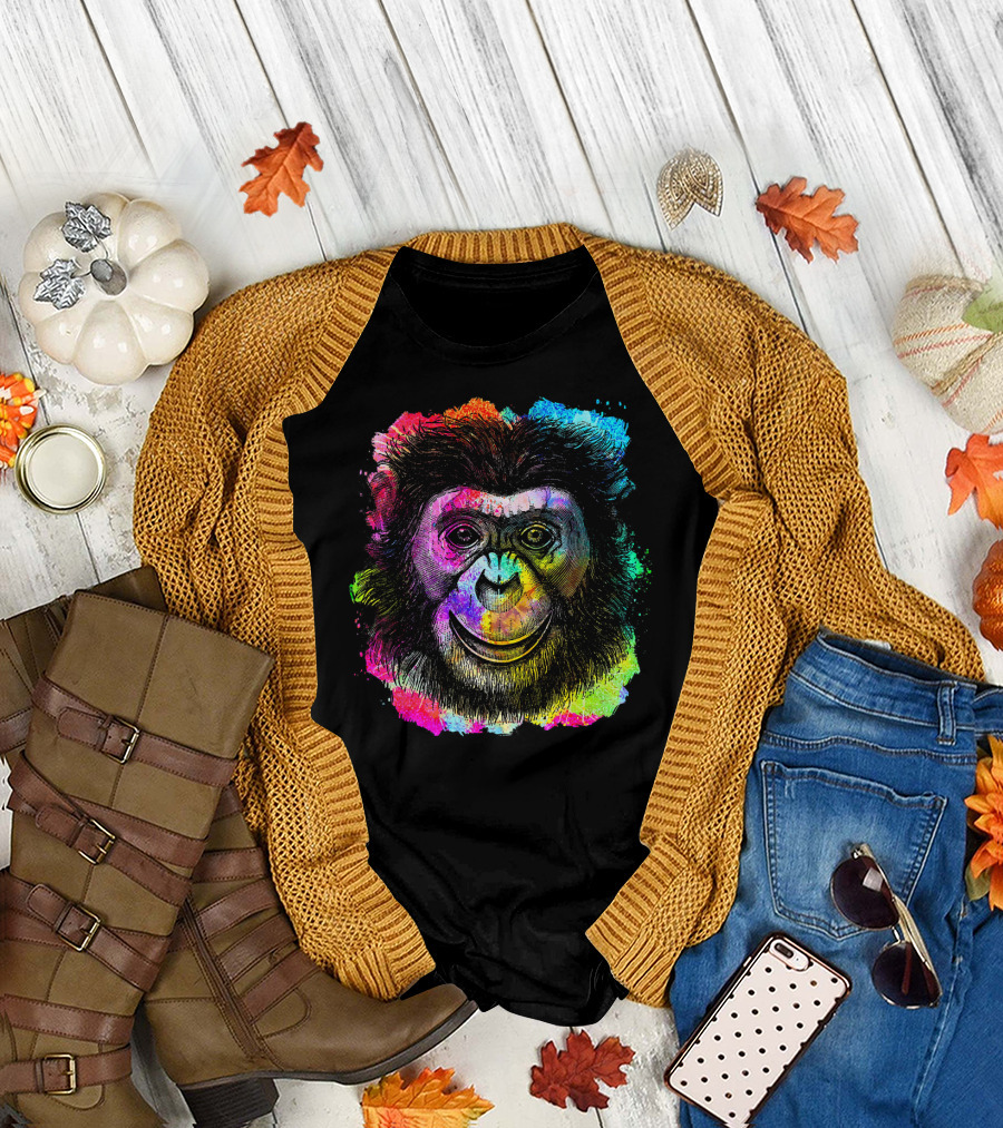 Colorful Smile Funny Monkey Face Painting T-Shirt