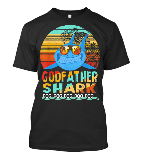 Godfather Shark Doo Doo Doo Doo Doo Retro Sunglasses Sunset Waves T-Shirt