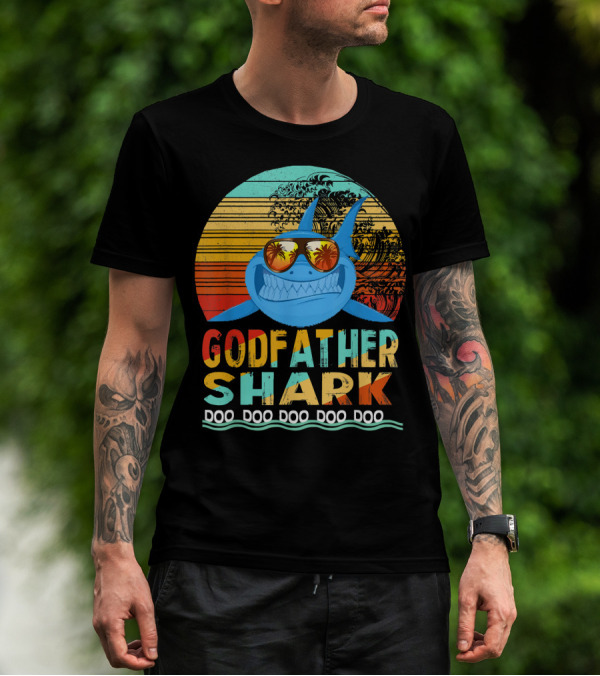 Godfather Shark Doo Doo Doo Doo Doo Retro Sunglasses Sunset Waves T-Shirt