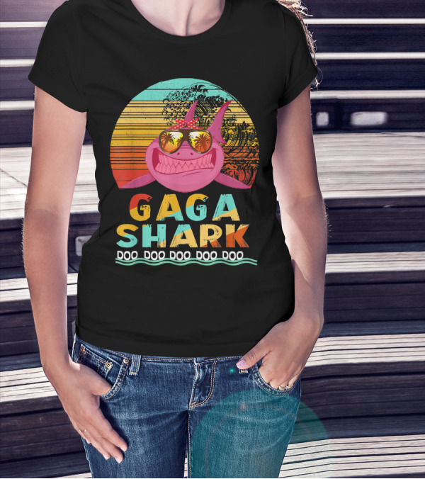 Gaga Shark Doo Doo Doo Doo Doo Retro Sunset T-Shirt