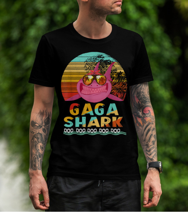 Gaga Shark Doo Doo Doo Doo Doo Retro Sunset T-Shirt