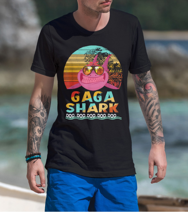 Gaga Shark Doo Doo Doo Doo Doo Retro Sunset T-Shirt