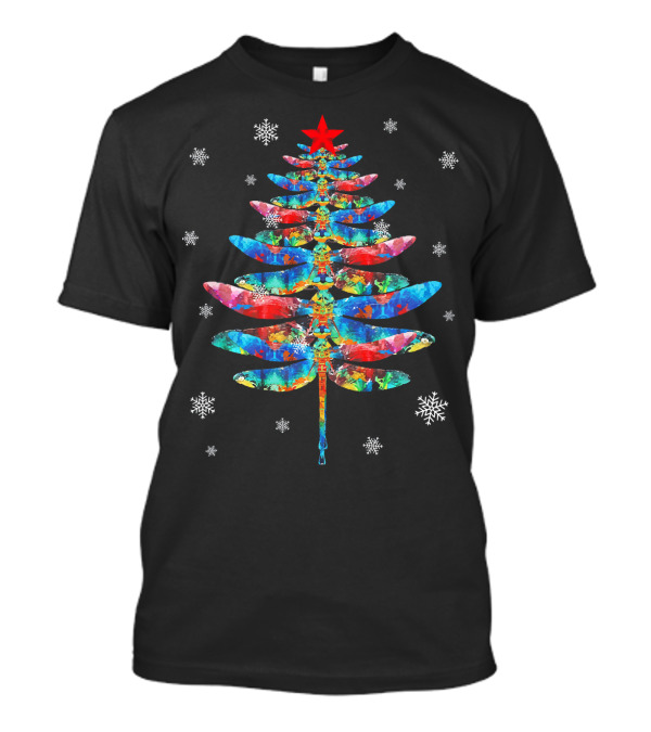 Colorful Dragonfly Christmas Tree With Snowflakes T-Shirt