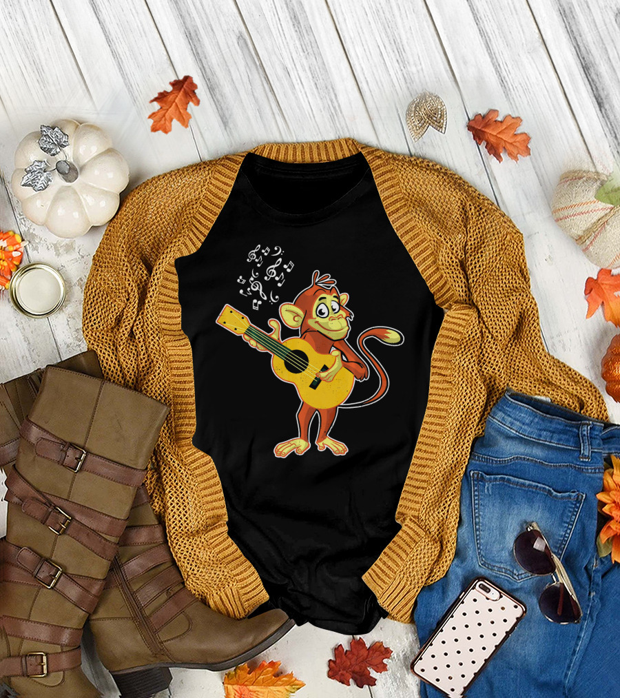 Funny Music Monkey Chimpanzee Guitar Play T-Shirt