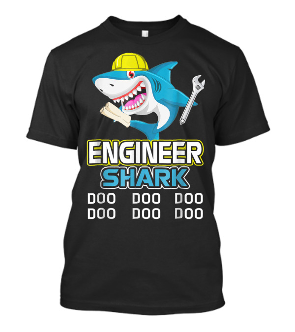 Engineer Shark Hard Hat Wrench Blueprint Doo Doo Doo T-Shirt