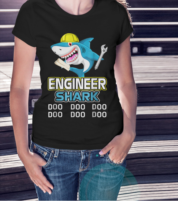 Engineer Shark Hard Hat Wrench Blueprint Doo Doo Doo T-Shirt