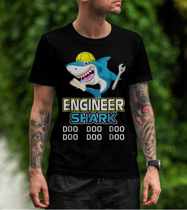 Engineer Shark Hard Hat Wrench Blueprint Doo Doo Doo T-Shirt