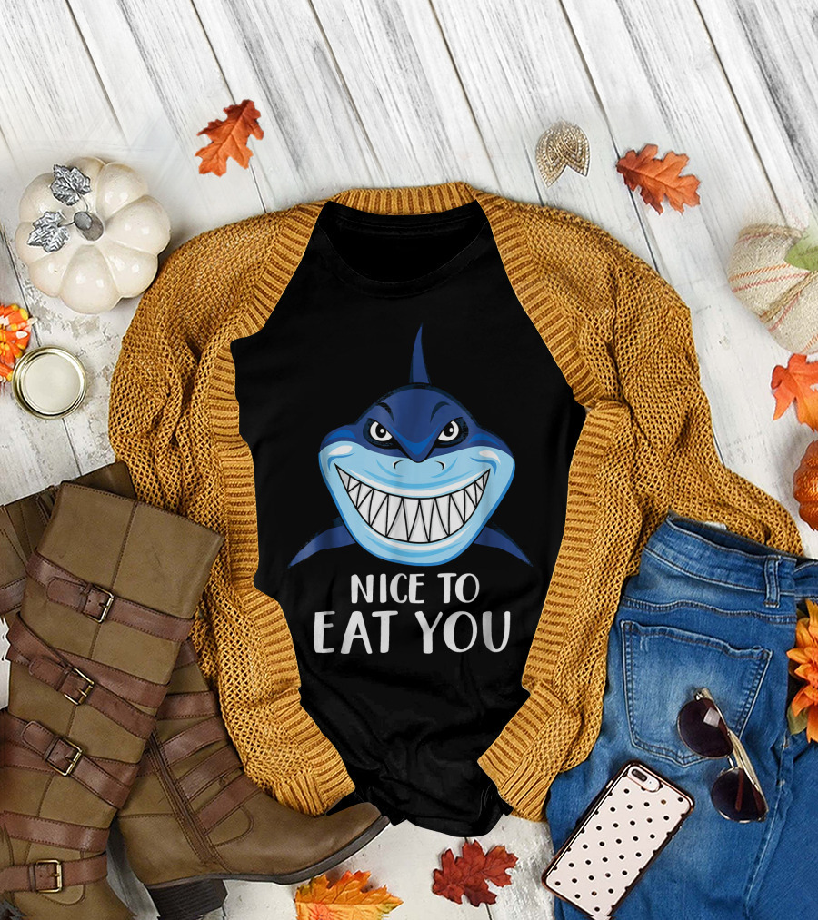 Nice To Eat You Funny Shark Kids T-Shirt