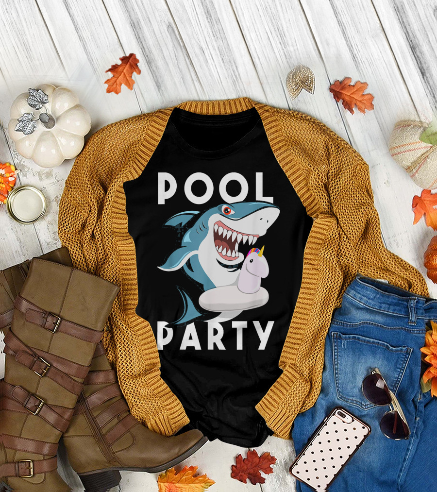 Pool Party Funny Unicorn Float Shark T-Shirt