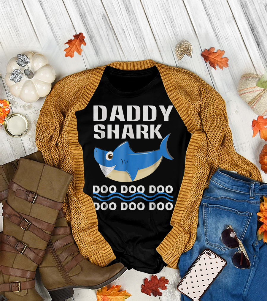 Daddy Shark Doo Doo Doo Song Lyric Blue Shark T-Shirt