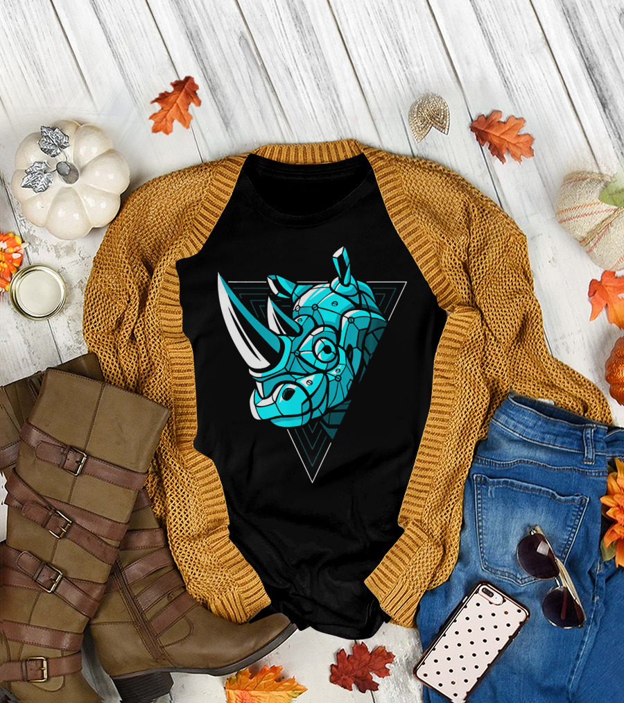 Cyber Rhino Punk Futuristic Geometric Triangle T-Shirt