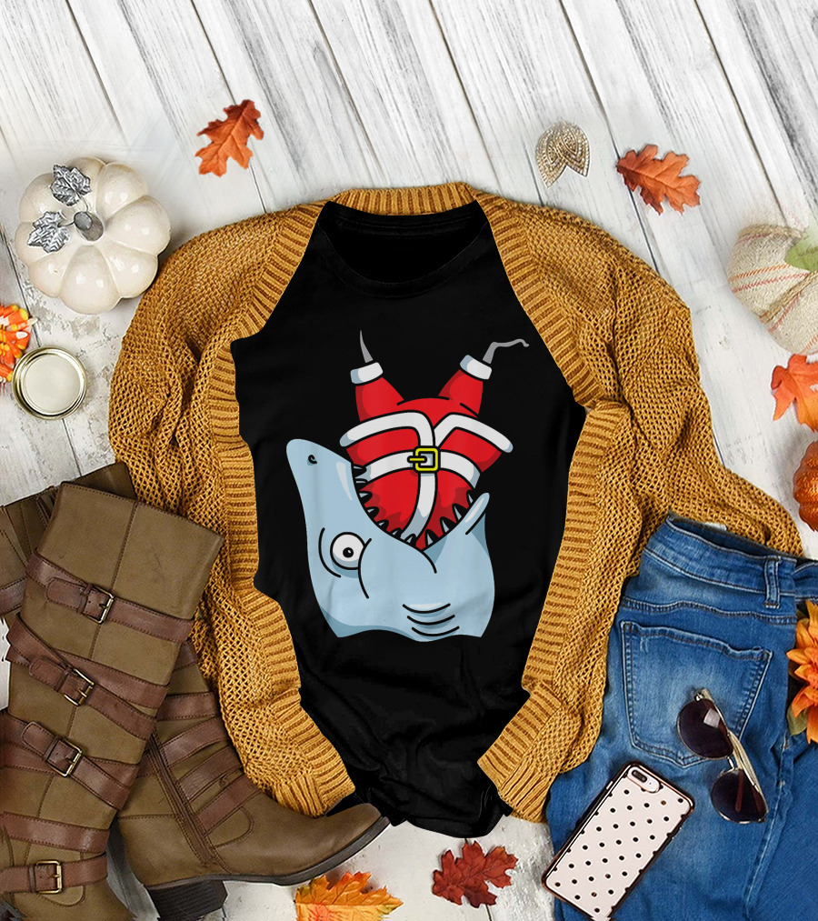 Funny Shark Bites Santa Claus T-Shirt