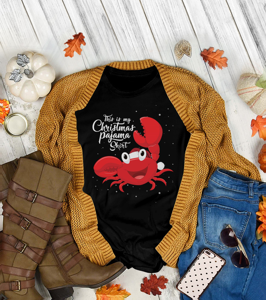 This Is My Christmas Pajama Shirt Funny Crab Santa Hat T-Shirt