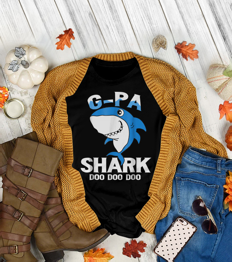 G Pa Shark Doo Doo Doo Cute Cartoon Blue Shark T-Shirt