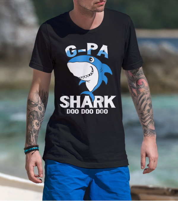 G Pa Shark Doo Doo Doo Cute Cartoon Blue Shark T-Shirt