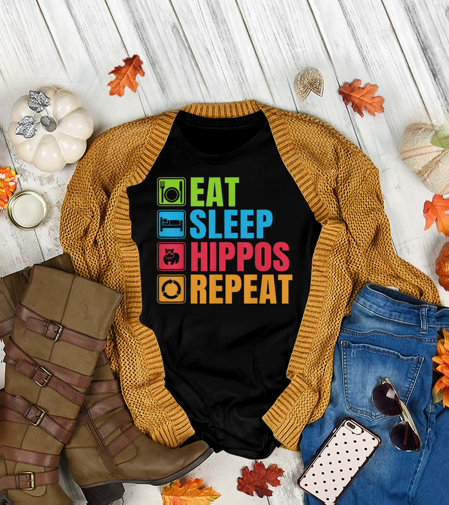 Eat Sleep Hippos Repeat Funny Hippo T-Shirt